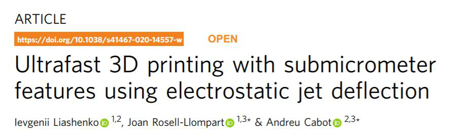 Nature: Electrostatic jet deflection 3D printing sub-micron structure, the speed is 1,000 to 10,000 (图5)